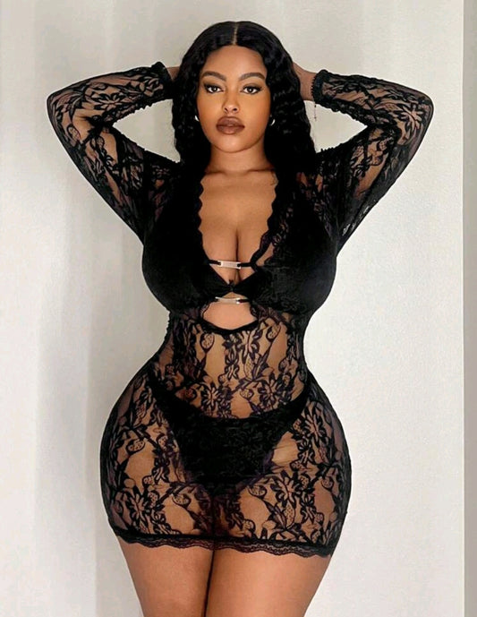 Black See-Through Lace Dress