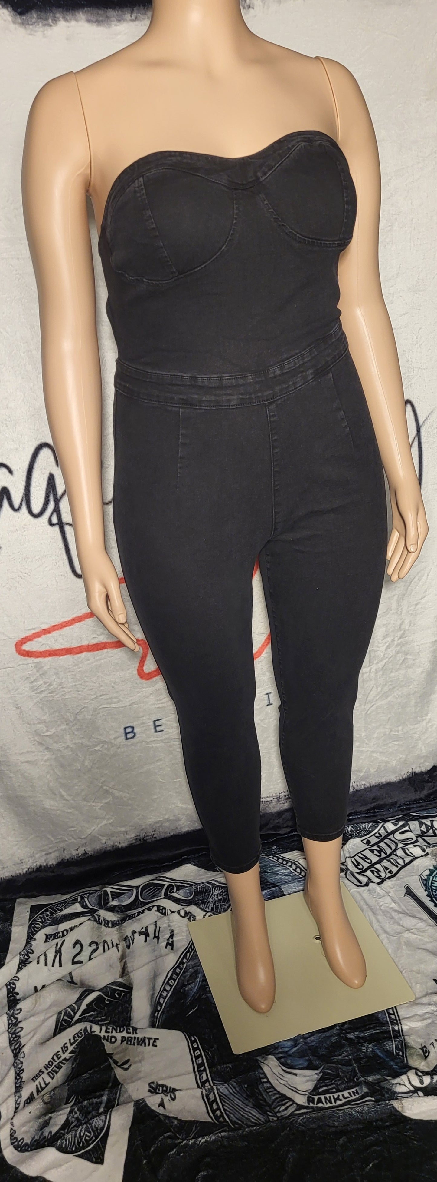 Black Denim Strapless Jumpsuit